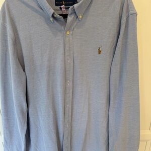 Ralph Lauren Men's Blue Button Down Knit Oxford Dress Shirt